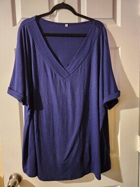Women's 4XL Royal Blue V-Neck Tunic Top | Short Sleeve Plus Size Blouse